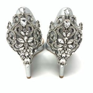 SOLD - Badgley Mischka Meagan Silver Peep Toe WIDE